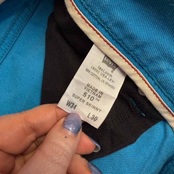 RARE Levi's 510 Super Skinny Vibrant Electric Blue Jeans - Picture 4 of 6